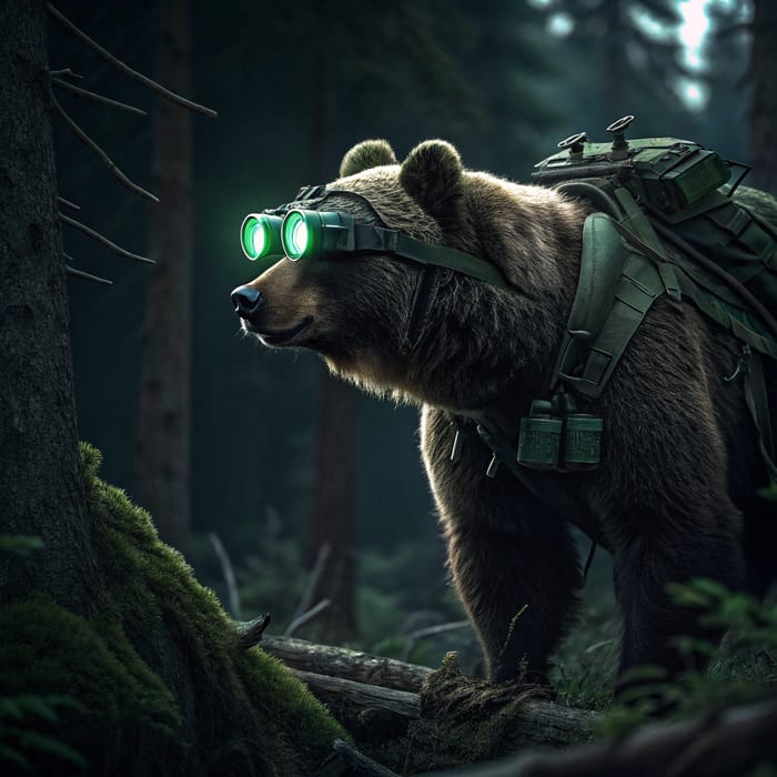 Military Bear in Night Vision Goggles