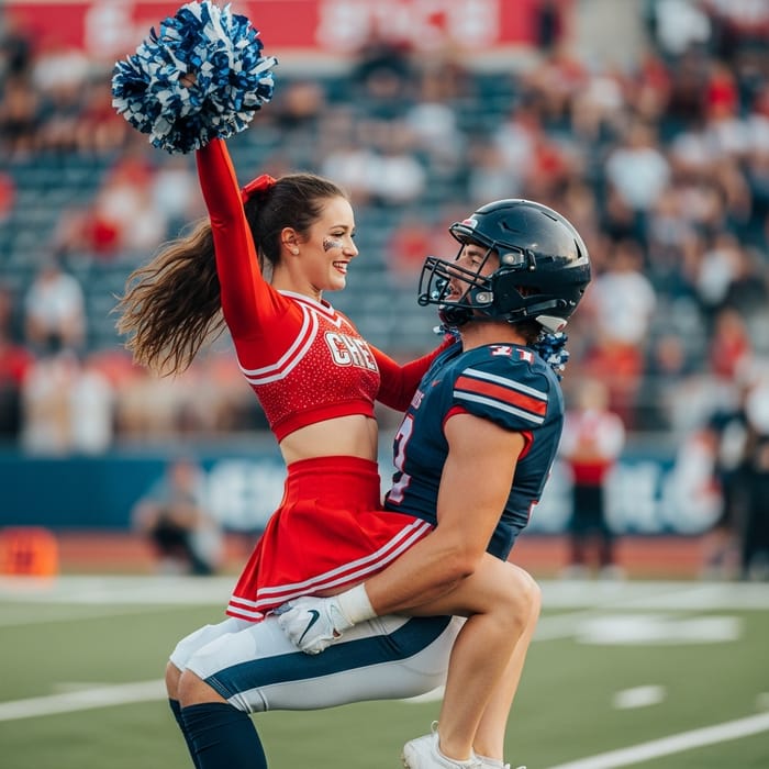 Cheerleader Lifts Quarterback - Dynamic Sports Image Cheerleader Lifts Quarterback - Dynamic Sports Image