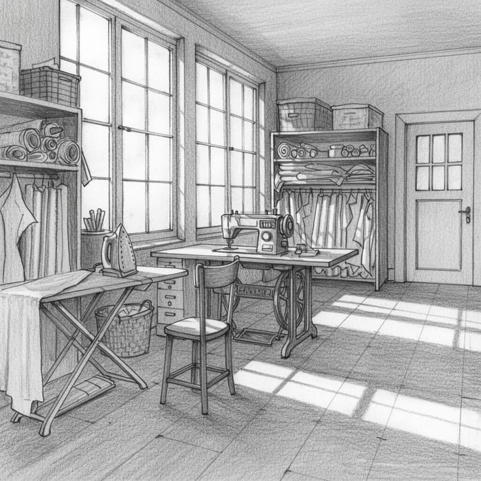 Explore a Tailor Workshop Layout with Pencil Sketch Explore a Tailor Workshop Layout with Pencil Sketch
