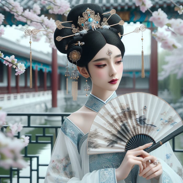 Chinese Princess in Traditional Royal Dress - Serene Palace Garden Scene