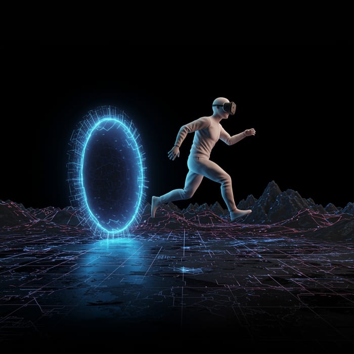 3D Character Running Through a Creative VR Portal 3D Character Running Through a Creative VR Portal