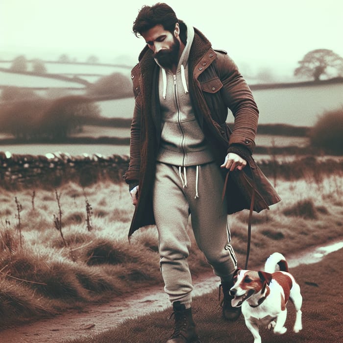 Vintage Countryside Walk: Man & Jack Russell Terrier