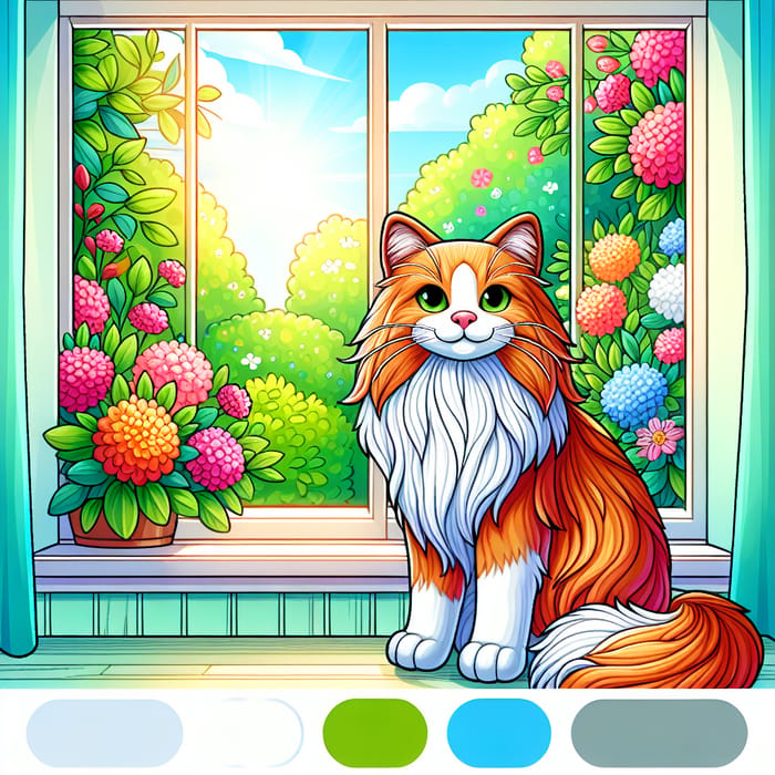 Adorable Long-Haired Cat by Window | Cute Orange & White Feline