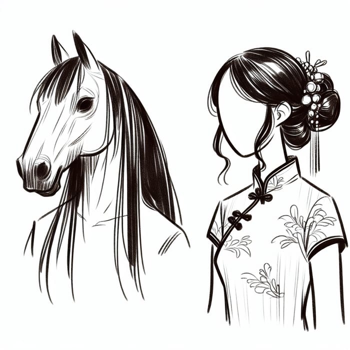 Horse Face Dress and Qipao Sketch Art