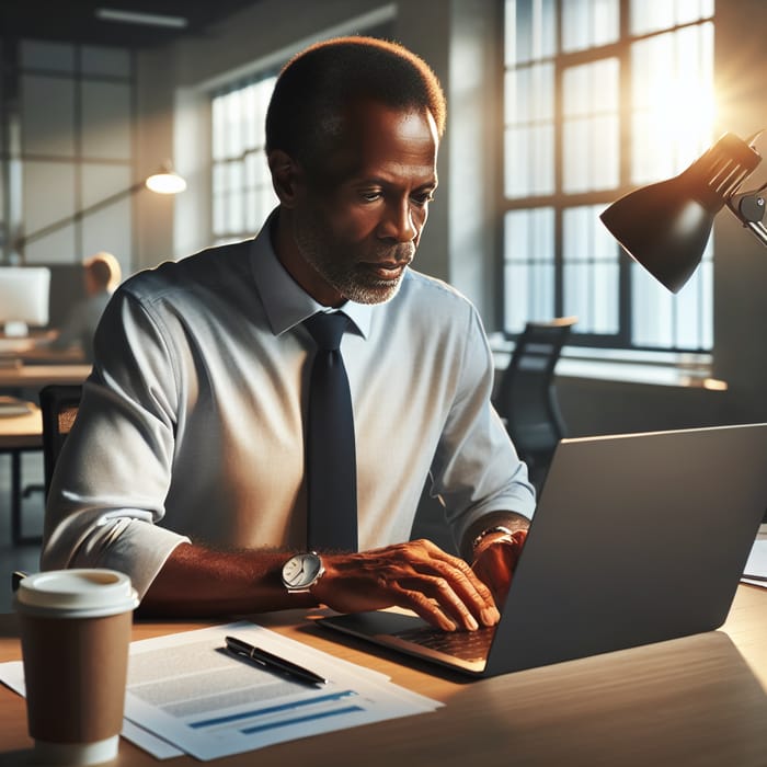 Experienced Afro-American Manager Working in Modern Office