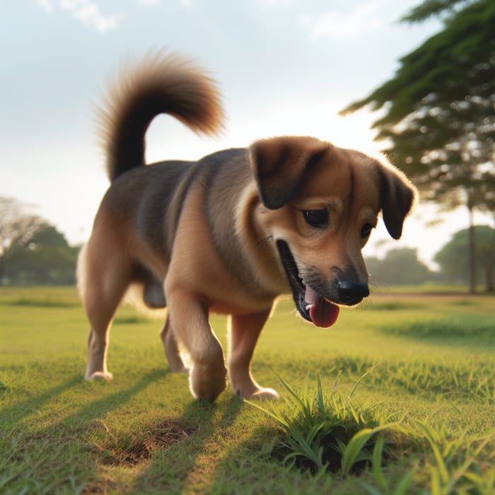 Sunny Afternoon with a Playful Dog in a Grassy Park