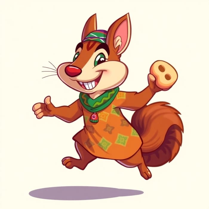 Playful Squirrel Mascot in Vibrant Moroccan Outfit