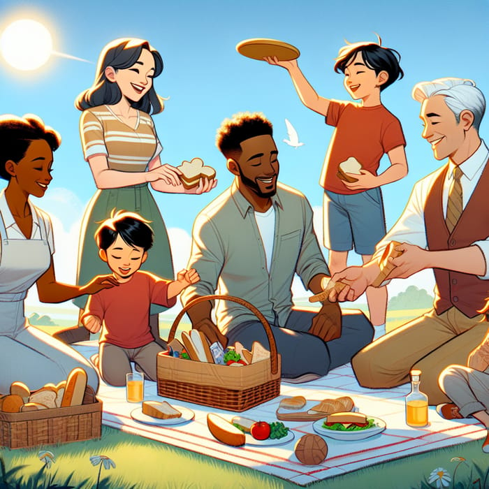 Warm Family Picnic Under Spring Sky Animated Scene