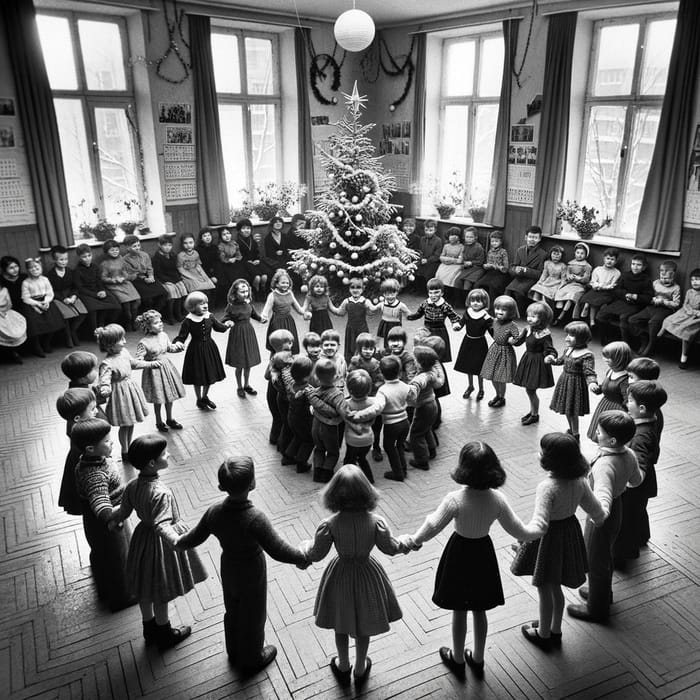 Vintage USSR Kindergarten Christmas Tree Round Dance Photo