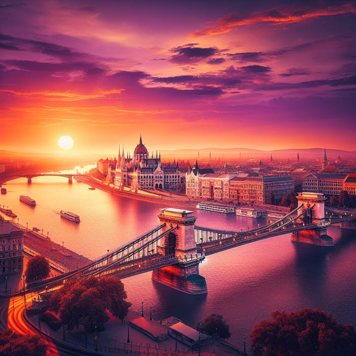 Budapest Sunset: Iconic Chain Bridge & Parliament in Warm Hues