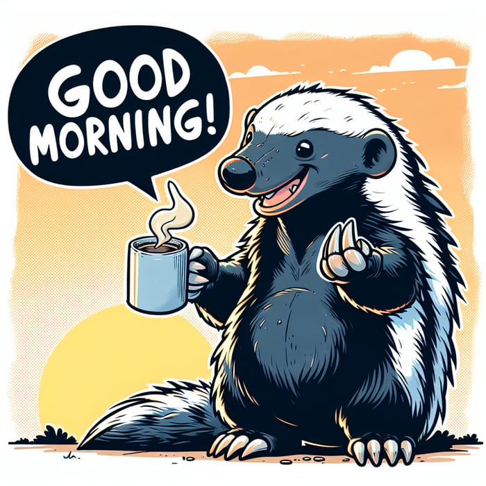 Funny Honey Badger holding 'Good Morning' Coffee | Comics