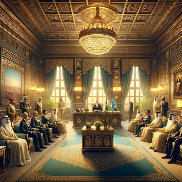 Majestic Ambassadorial Office in Sudanese Embassy | Regal Saudi Motifs & Geometric Patterns