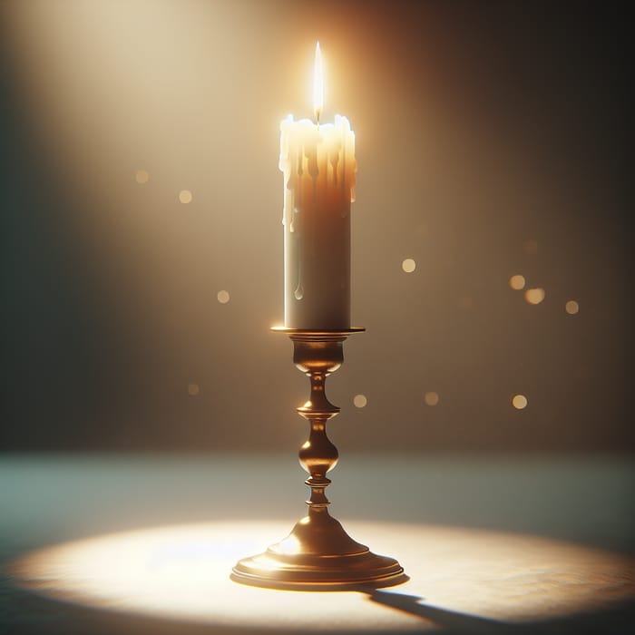 Antique Brass Candlestick with Serene Candle Image