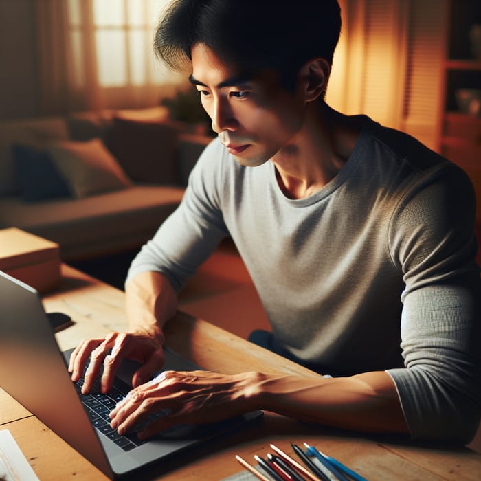 Man Using Laptop in Comfortable Environment