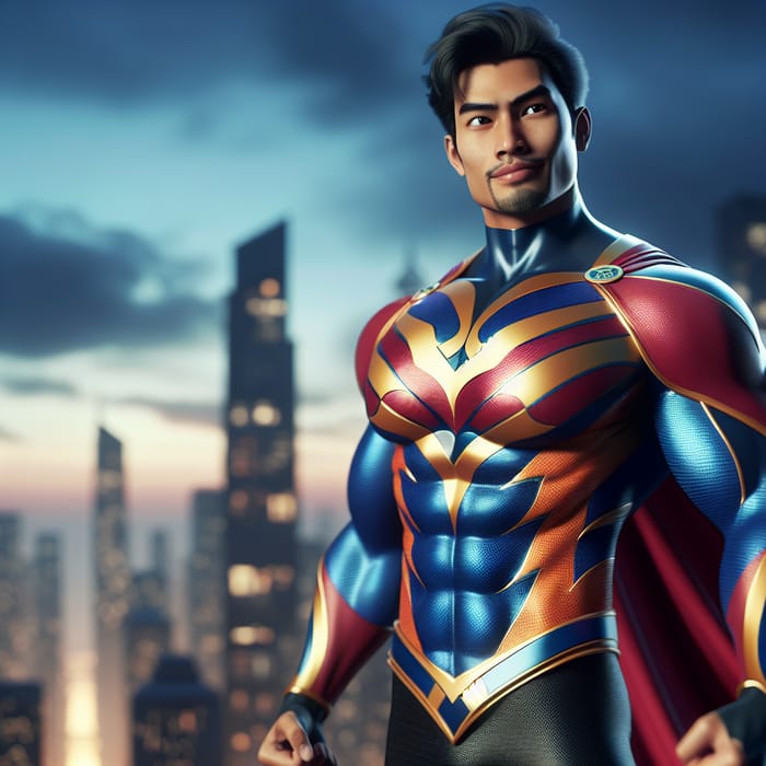 Asian Male Superhero | Confident Expression & Colourful Costume