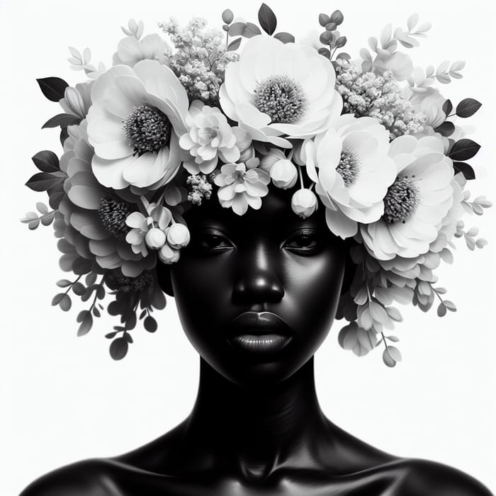 Hyper-Realistic Oil Painting of Black Woman with Floral Headpiece