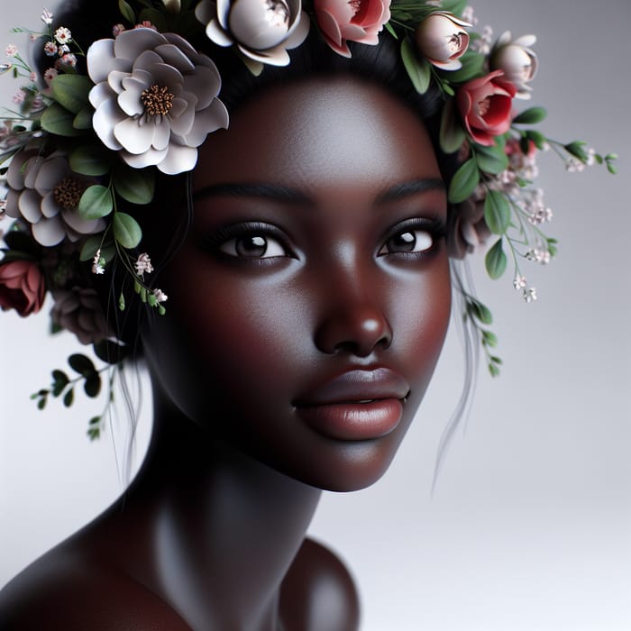 Realistic Black Woman with Floral Headpiece