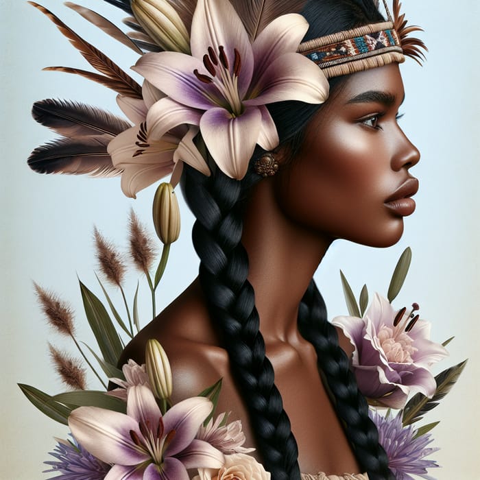 Beautiful Vintage Portrait of Brown Skin Woman with Floral Hair Accents