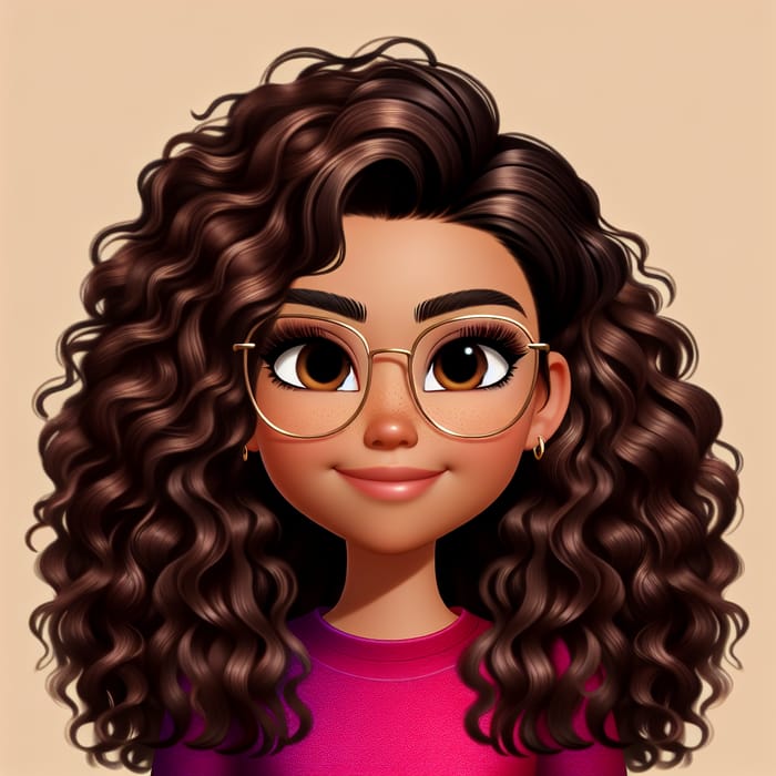 Vintage Disney 3D Animation Style: Curly-Haired Hispanic Girl in Fuchsia Shirt