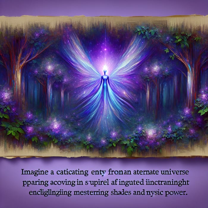 Enchanting Creature in Lush Fantasy Forest: Vibrant Purples & Blues