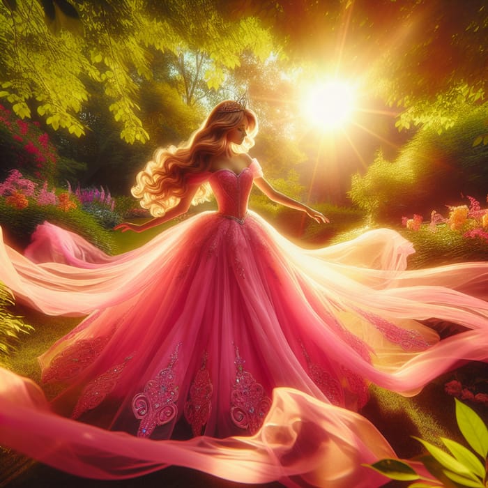 Pink Dress Princess Dances in Sunny Park | Enchanting Beauty