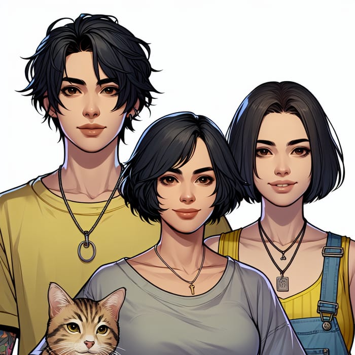 Hispanic Rocker Woman with Multi-Ethnic Family and Cat