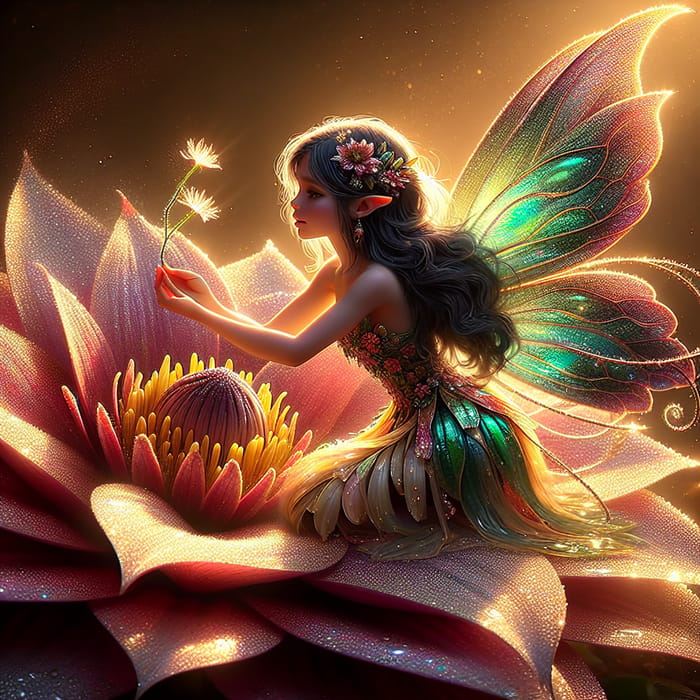 Magical Fairy on Blooming Flower - Enchanting Scene in Fairyland