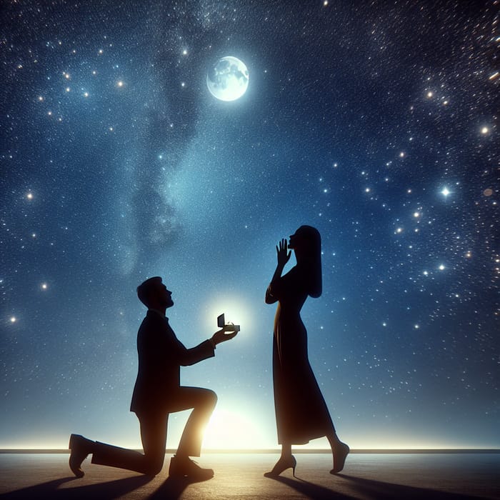 Romantic Moonlit Proposal with Shadowy Figure