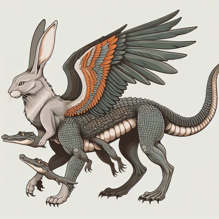 Rabbit-Headed Cat with Crocodile Limbs & Hawk Wings