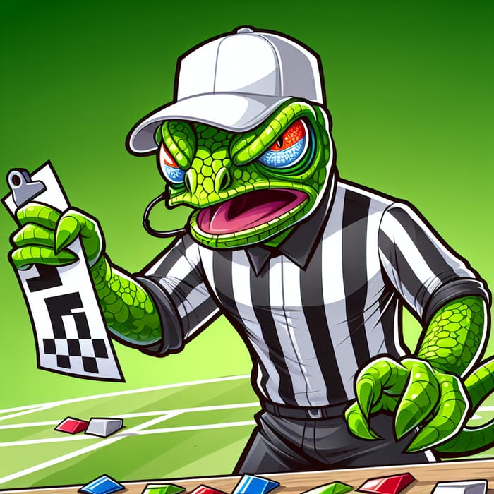 Cartoon Evil Chameleon Referee in White Outfit