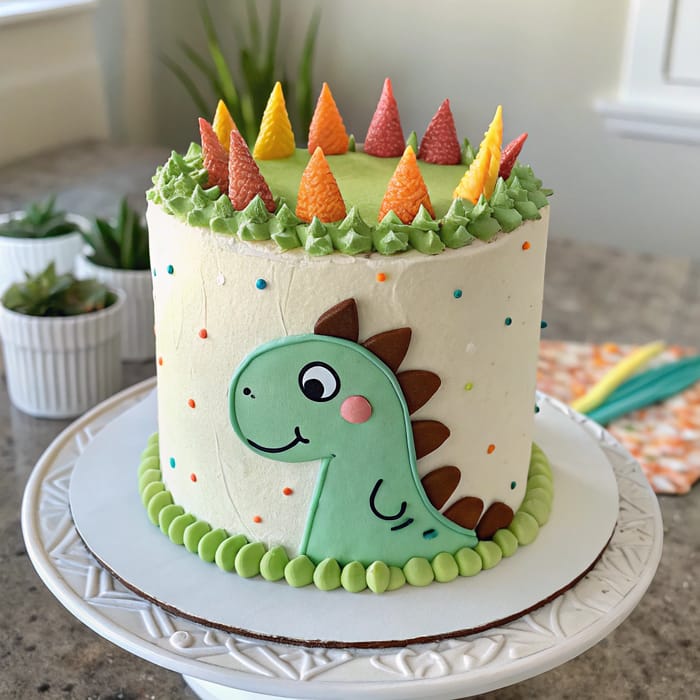 Cute Dinosaur Smash Cake for First Birthday