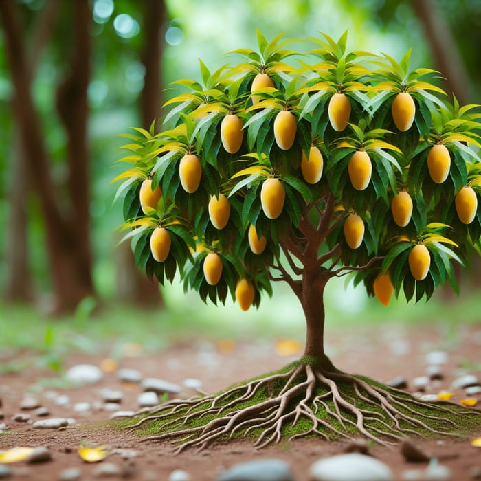 Miniature Mango Tree with Ripe Yellow Fruits