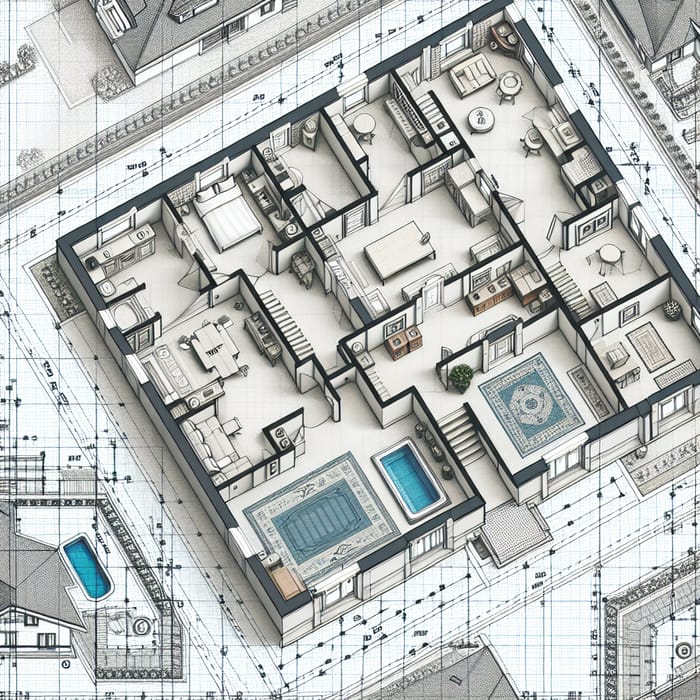 Detailed Floor Plan with Multiple Rooms and Features