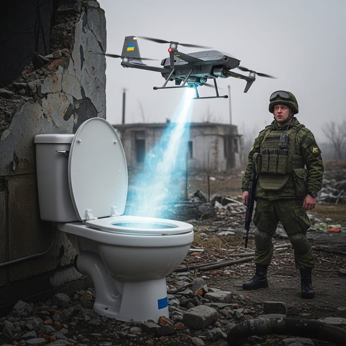 Ukrainian Drone Emerges from Toilet in Satirical Image Ukrainian Drone Emerges from Toilet in Satirical Image