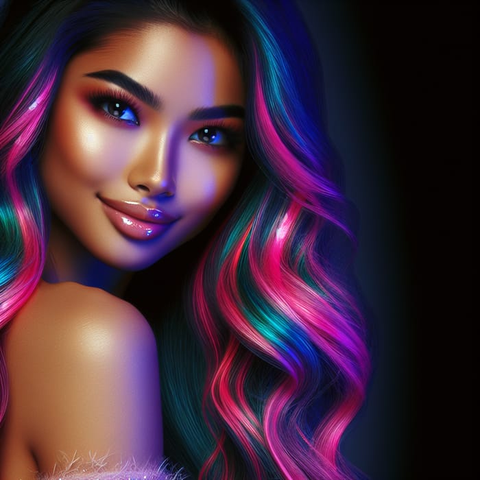 Beautiful Girl with Long Neon Hair | Vibrant Beauty