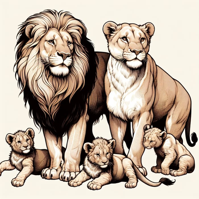 Majestic Lions and Playful Cubs Art Print