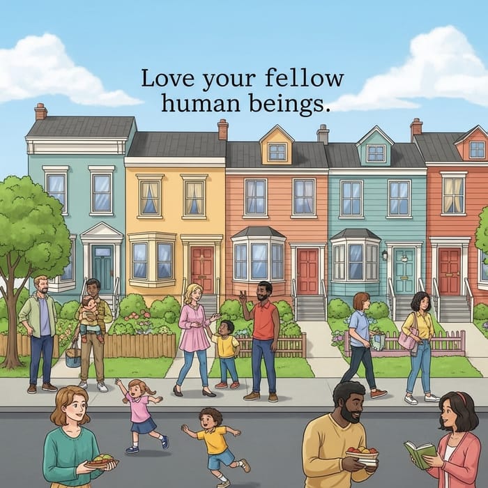 Diverse Community Life: A Warm Neighborhood Scene Diverse Community Life: A Warm Neighborhood Scene