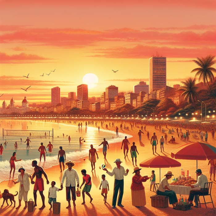 Vibrant South American City Beach at Sunset