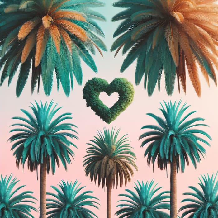 Tropical Palm Trees, Small Palm, and Heart Scene