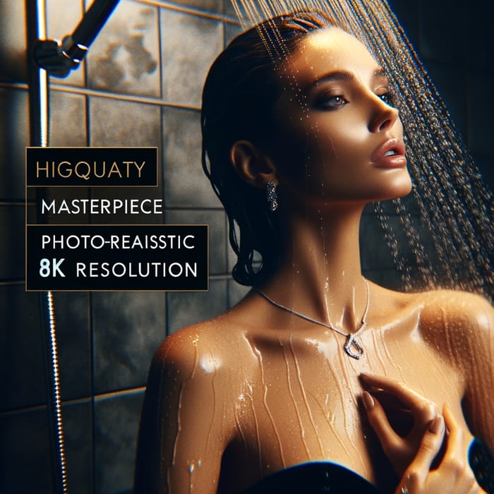 Sensual Shower Scene: High-Quality 8K Photo Rendering of a Beautiful Woman