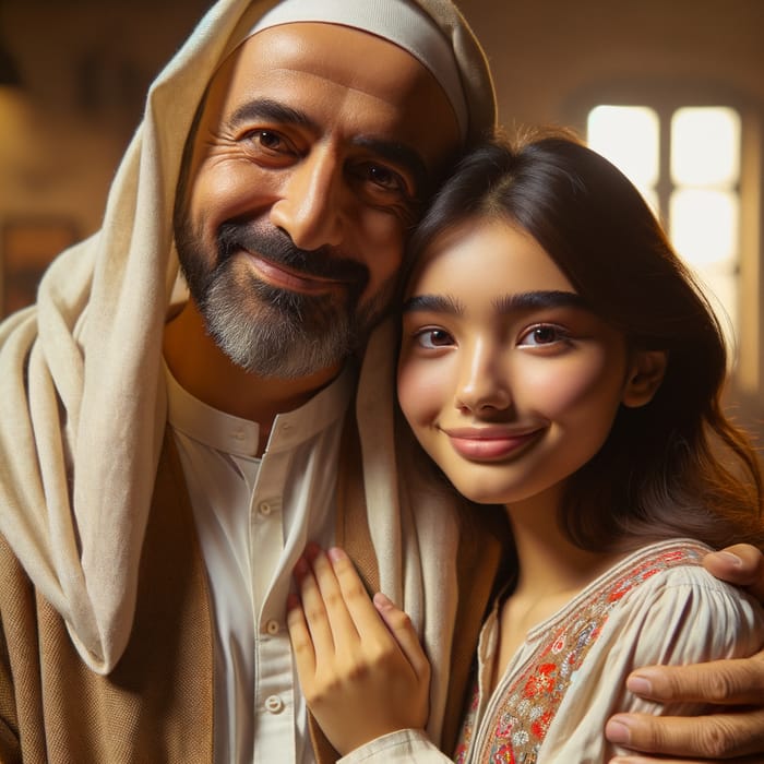 Arabian Man Embracing Indonesian Woman