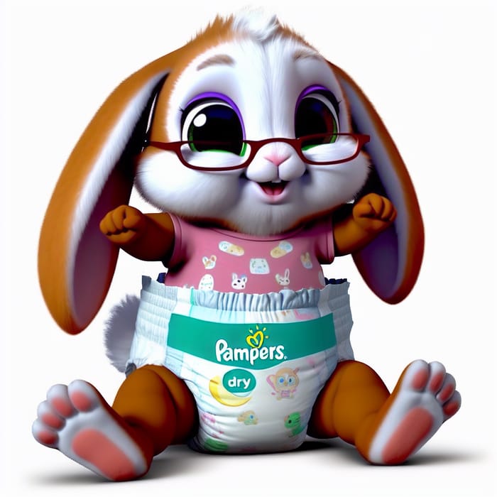 Playful Bunny in Pampers Baby Dry Diapers