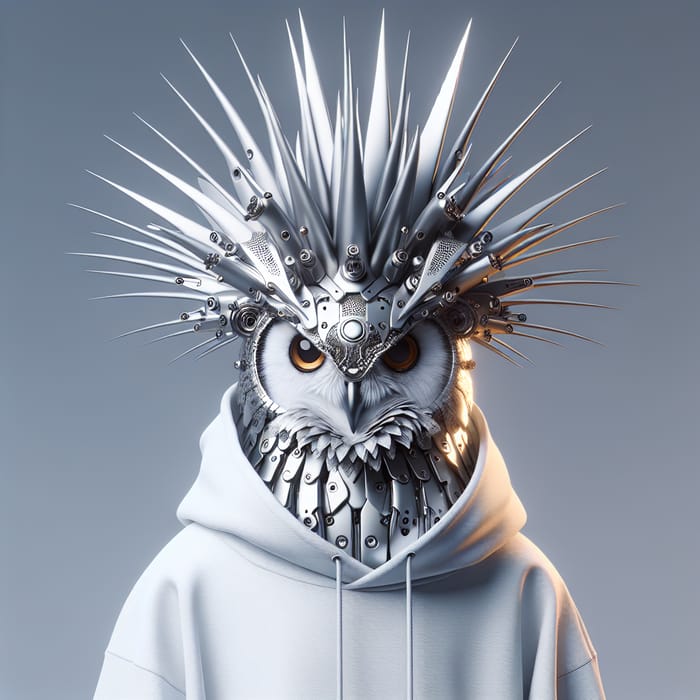 Stylish White Robot Owl with Mohawk & Hoodie