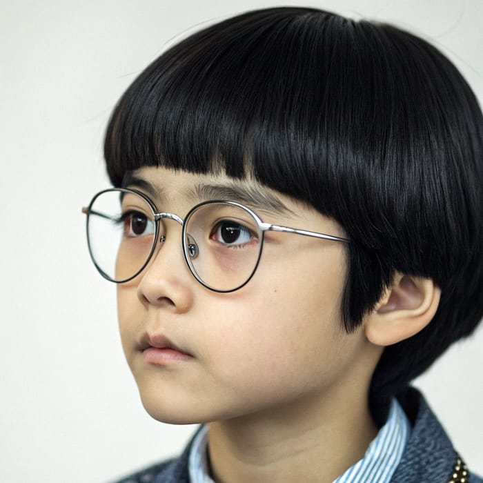 Kid with Bowlcut and Glasses Mugshot