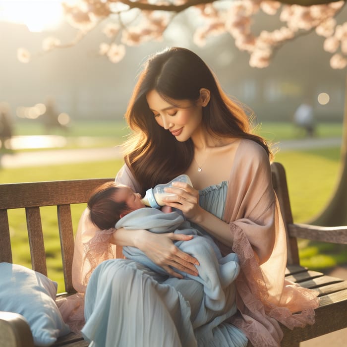 Heartwarming Image of South Asian Mother Nursing Baby in Peaceful Park