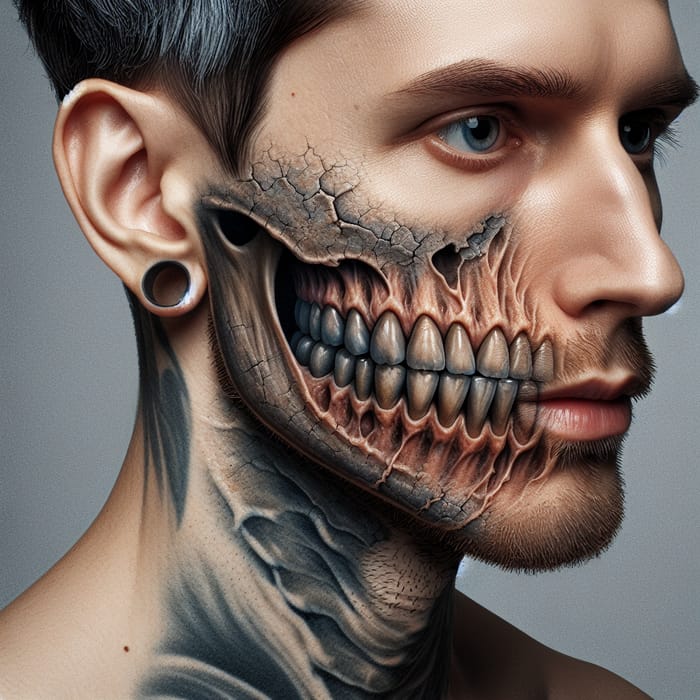 Intricate Teeth-Like Tattoo on Diamond-Shaped Face