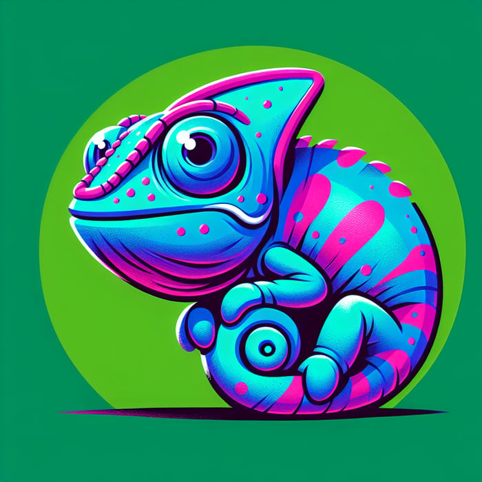 Vivid Blue and Magenta Chameleon | Cartoon Aesthetics Artwork