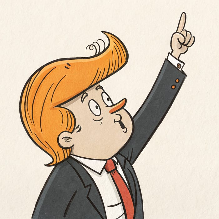 Cartoon Drawing of Trump Pointing Up