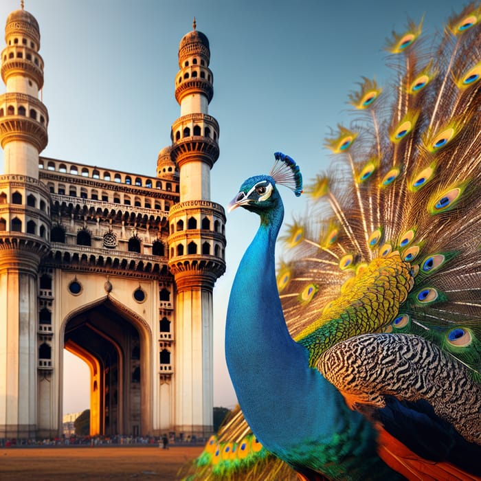 Colorful Peacock at Charminar | Majestic Hyderabad Sunset