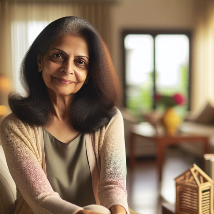 Indian Woman Age 24 Smiling in Cozy Room